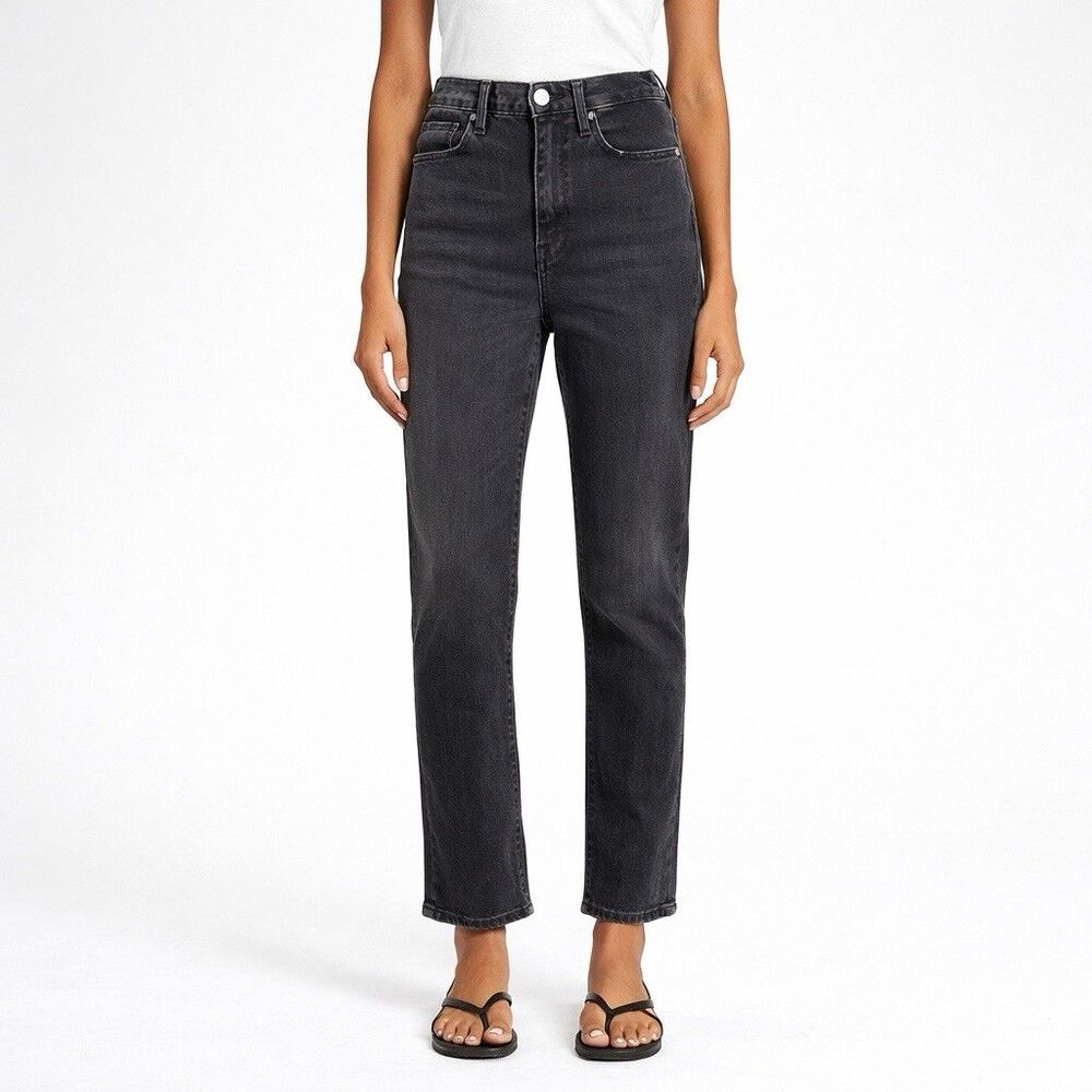 FRAME Le Super High Straight Jeans Black Finn 28 High Rise Stretch